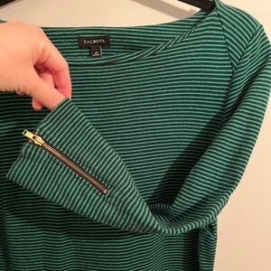 Talbots Green Striped 3/4 Sleeve Dress